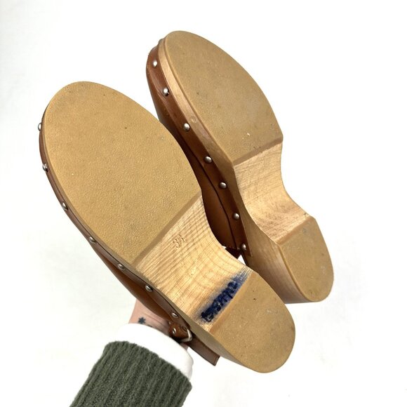 Zara Embroidered Leather and Wooden Clogs Brown Tan Size 38 7.5-8 - Picture 8 of 9